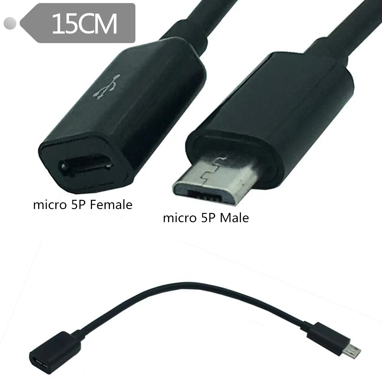USB 2.0 Micro USB Cable de extensión macho a hembra Mac USB Cable de datos hembra a hembra 0,1 metros