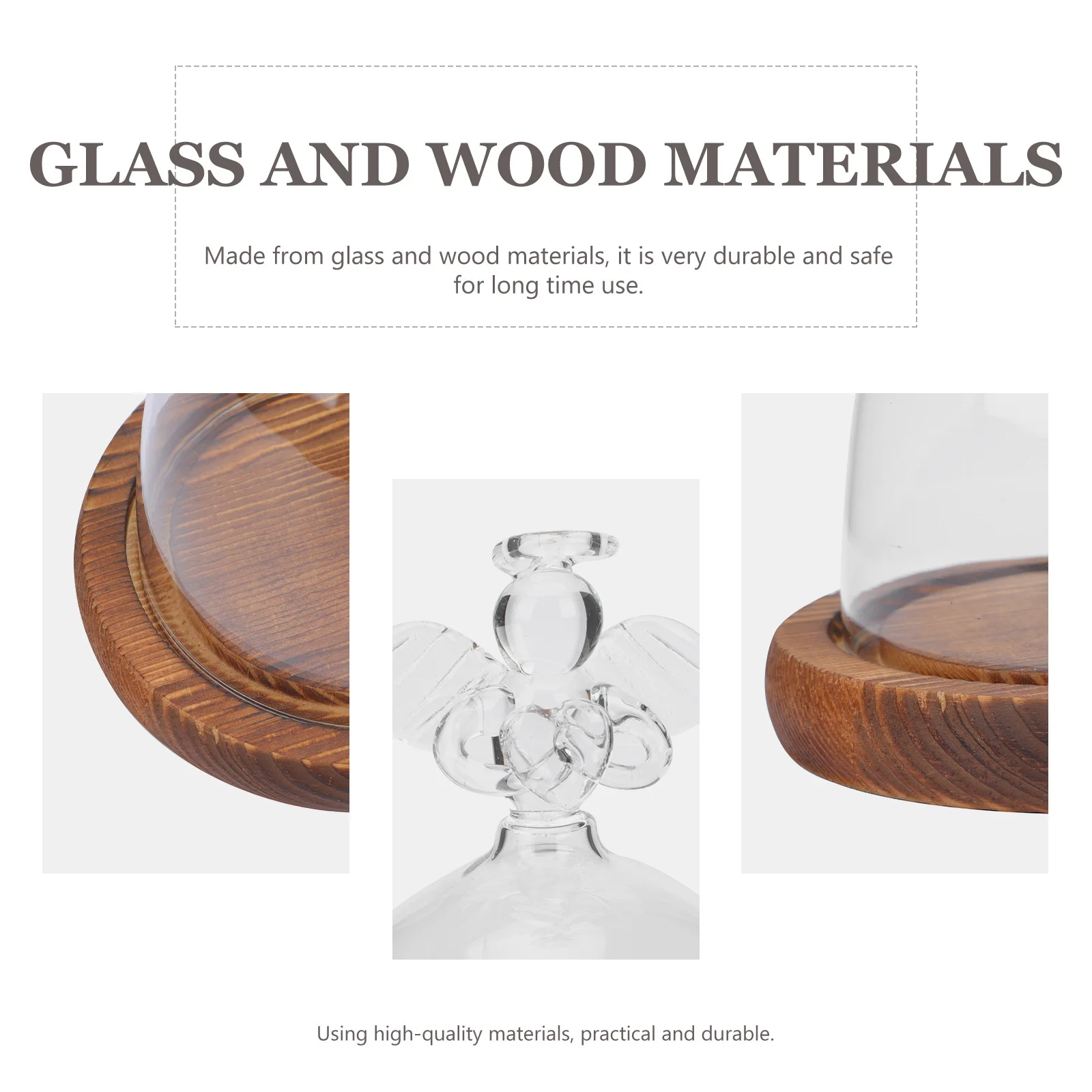 

Clear Glass Dome Angel Design Micro Landscape Vase Wood Base Decorative Glass Display Cover Tabletop Display Case Eternal Flower