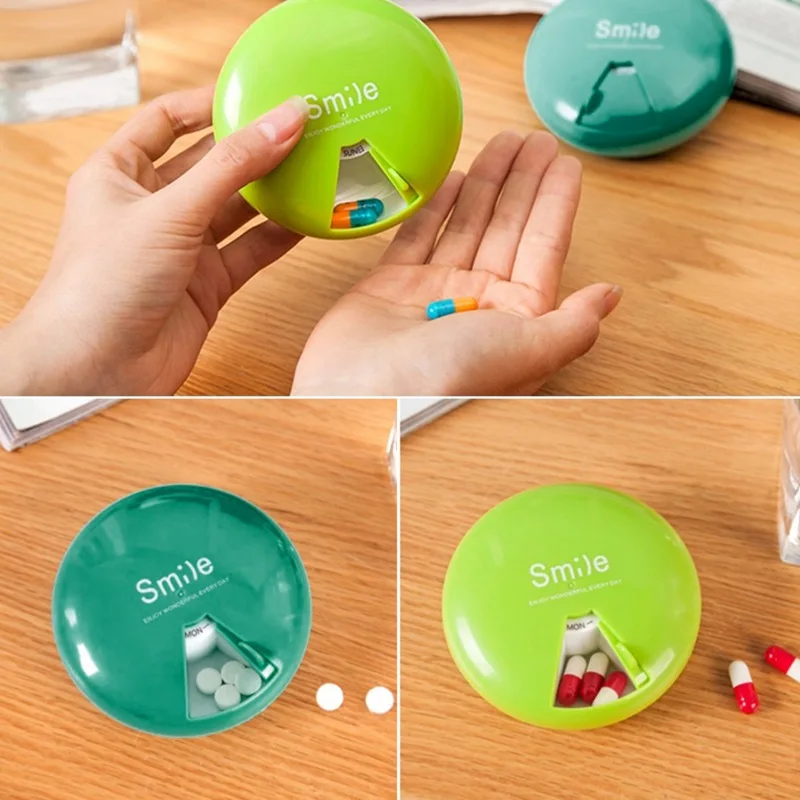 Mini Pill Box Weekly Medicine Pill Box Rotating Pill Boxes Case Splitter Vitamin Organizer Portable Travel Pill Container Case