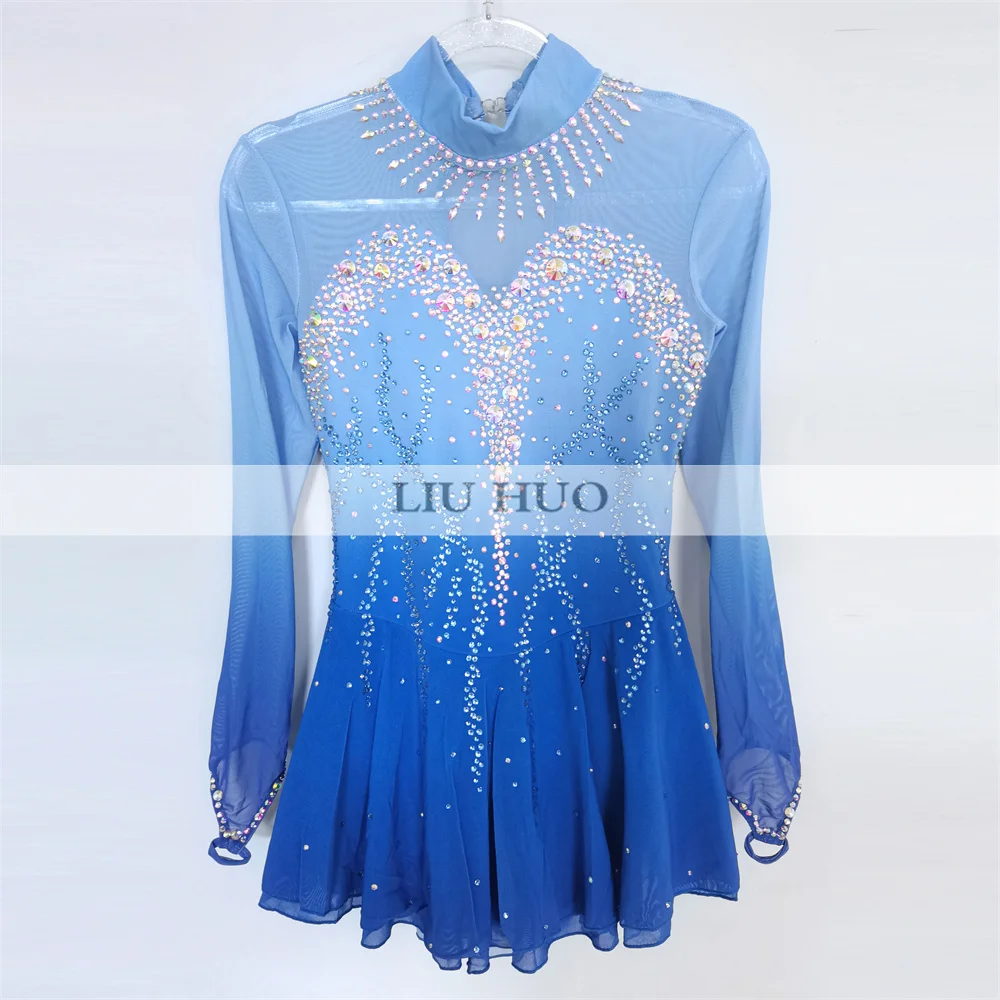 LIUHUO Ice Dance Figure Skating Dress Women Girl Teen Customize Costume Performance Competition Leotard Roller Blue Children