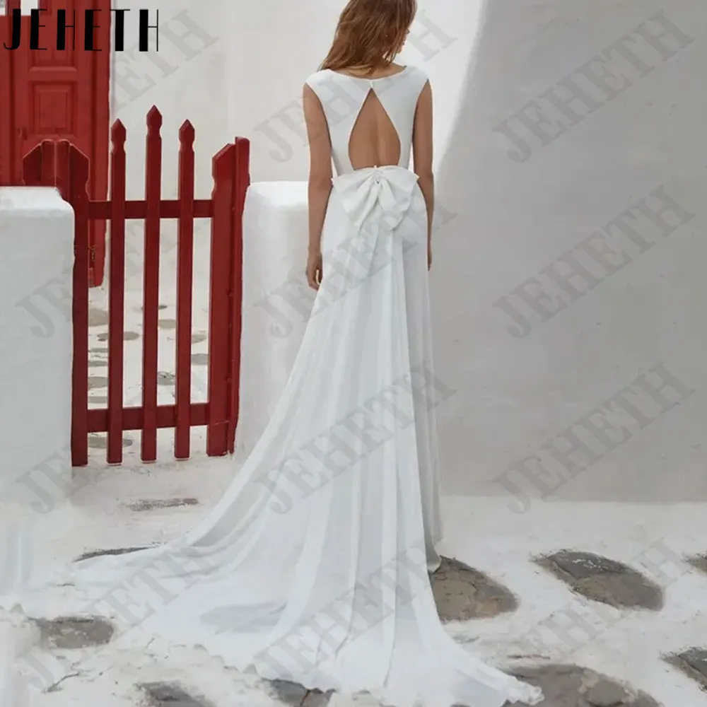 JEHETH Sereia Cetim Noiva Vestidos Backless Cap Mangas Vestidos de casamento Sem mangas O pescoço 2024 Custom Made vestidos de noviaJEHETH Sereia Cetim Noiva Vestidos Backless Cap Mangas Vestidos de casamento Sem manga