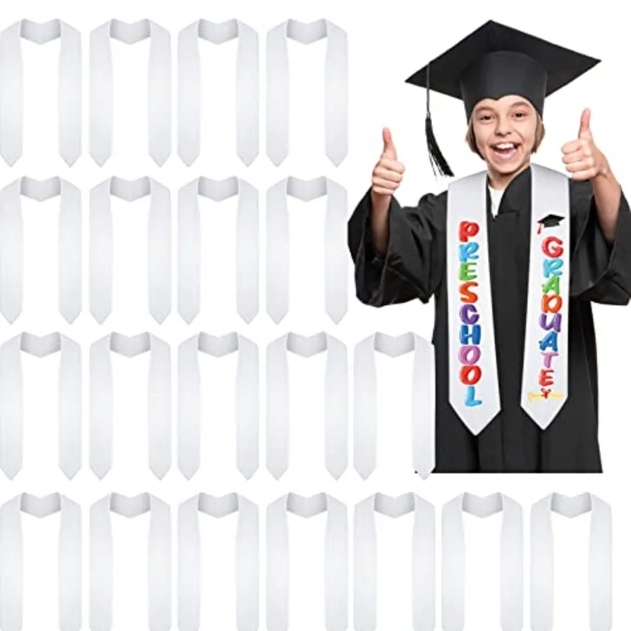 

20 Pcs Sublimation Blank Graduation Stole Sash Plain Honor 2026 Class Graduation Sash DIY Heat Transfer White Stole for Unisex