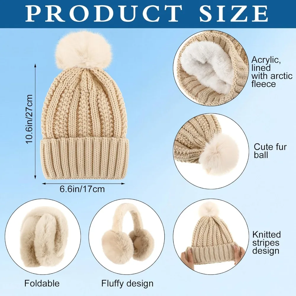 قبعة شتوية، وشاح، قفازات، مجموعة 4 في 1 لتدفئة الأذن للجنسين، ملحقات محبوكة بشاشة تعمل باللمس، مثالية للطقس البارد والخارجي