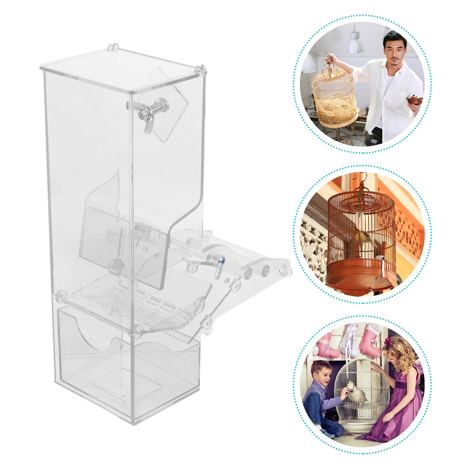 

Automatic Bird Feeder Premium Acrylic Self-Sliding Food Container For Parakeet Budgie Outdoor Hanging Pet Feeding Box Parrot