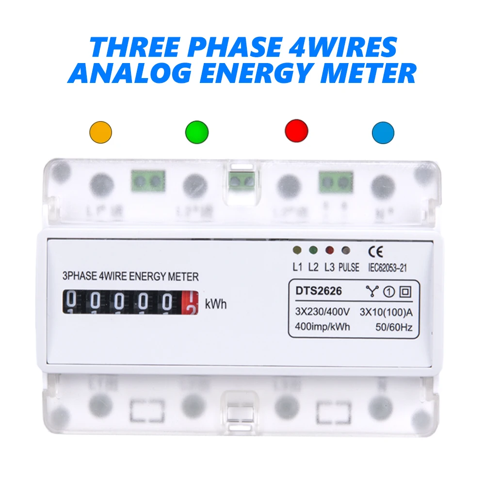 3x230/400V AC 50Hz Din Rail Three Phase Four Wires Power Consumption Watt Energy Meter kWh Wattmeter Household Electric Counter