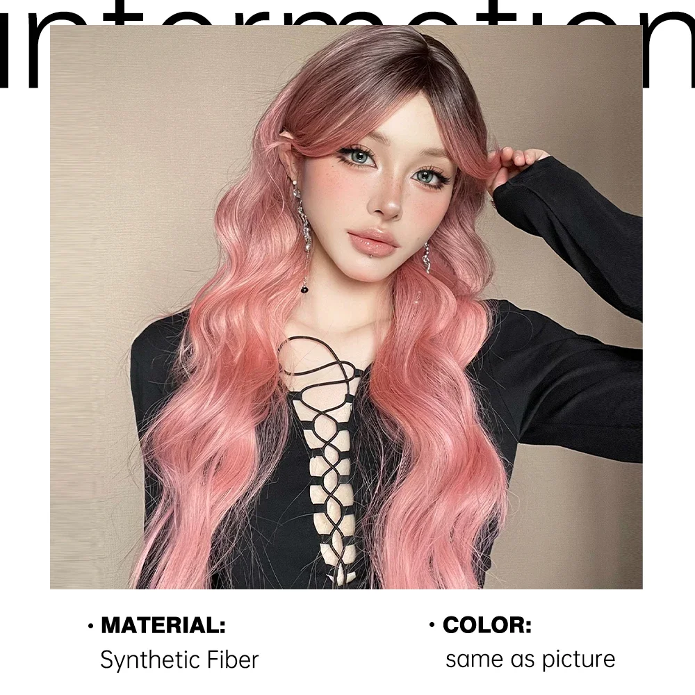 Halloween mask Decoration Wigs Ombre Black Pink Cosplay Wig Middle Part Natural Lolita Wigs For Women Heat Resistant Fake Hair