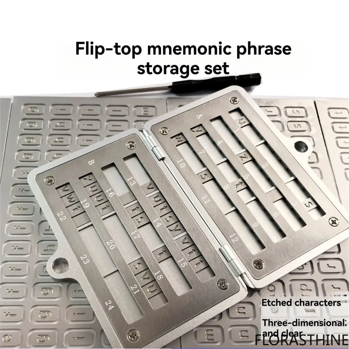 AT16 Crypto Seed Phrase Backup, Stainless Steel Seed Phrase Storage with Hole, Lock 24 Words Backup, for BIP39 Hardware Wallets
