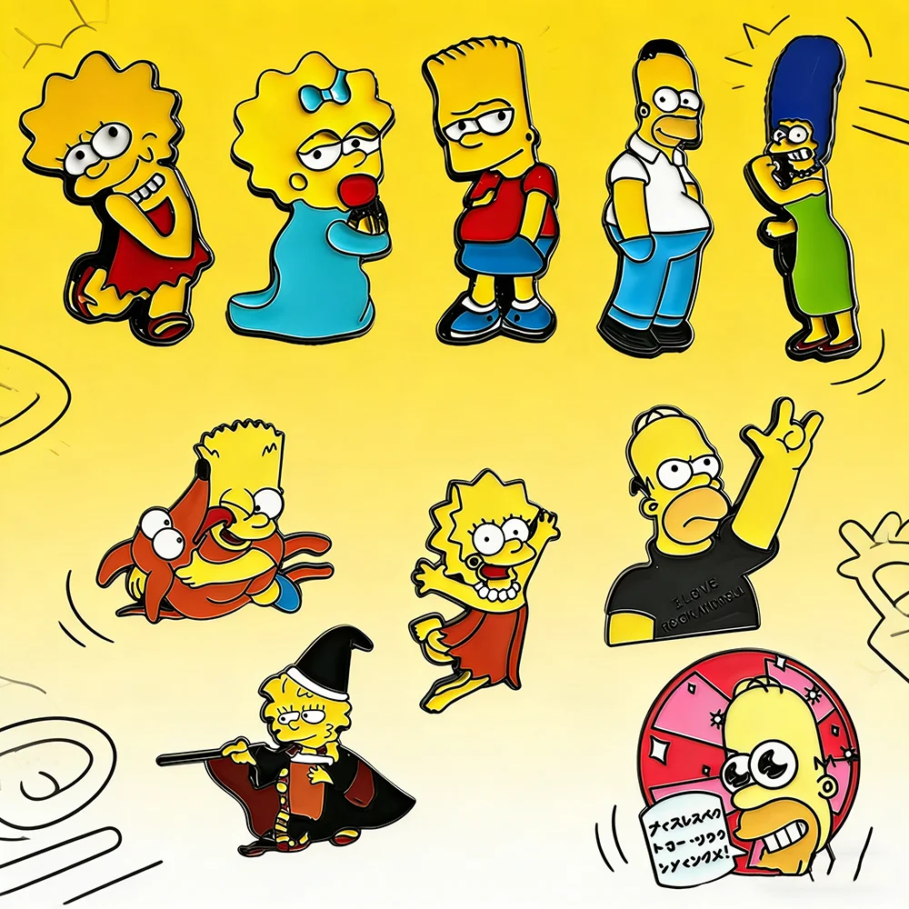 Set de 5 Broches Esmaltados de Los Simpson: Marge y Bart - Pins Geniales para Mochilas y Maletines, Accesorios de Joyería