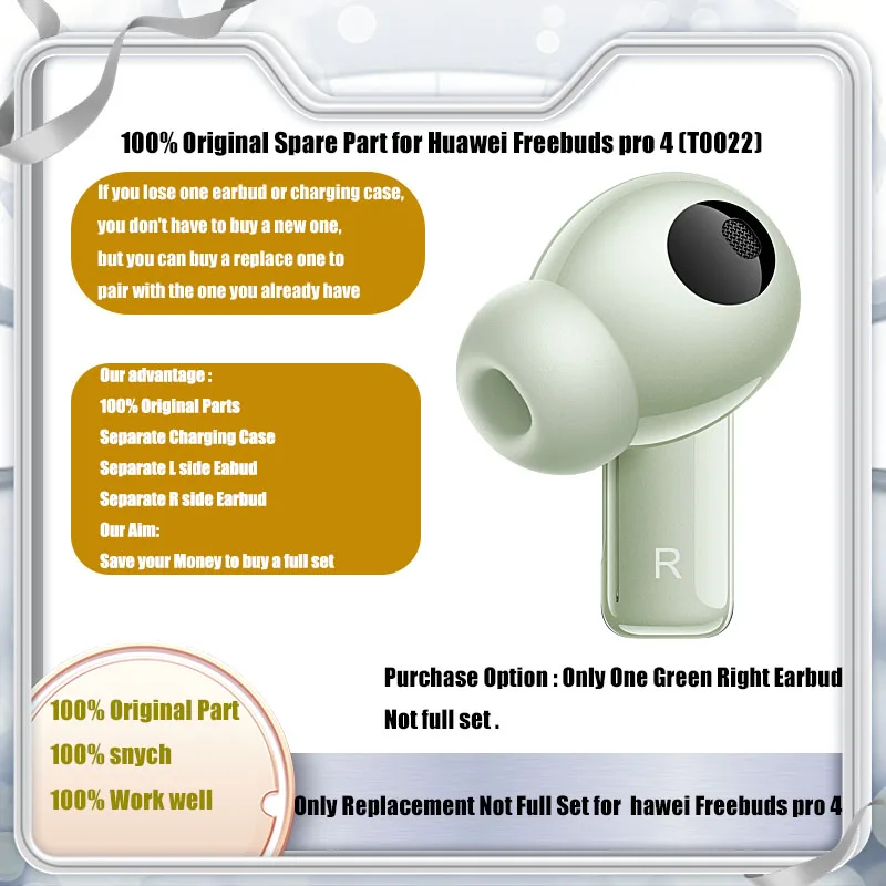 قطع الغيار الأصلية لهواوي Freebuds Pro 4 (T0022) سماعة بلوتوث Pro4 علبة شحن سماعة الرأس اليسرى أو اليمنى استبدال جزء
