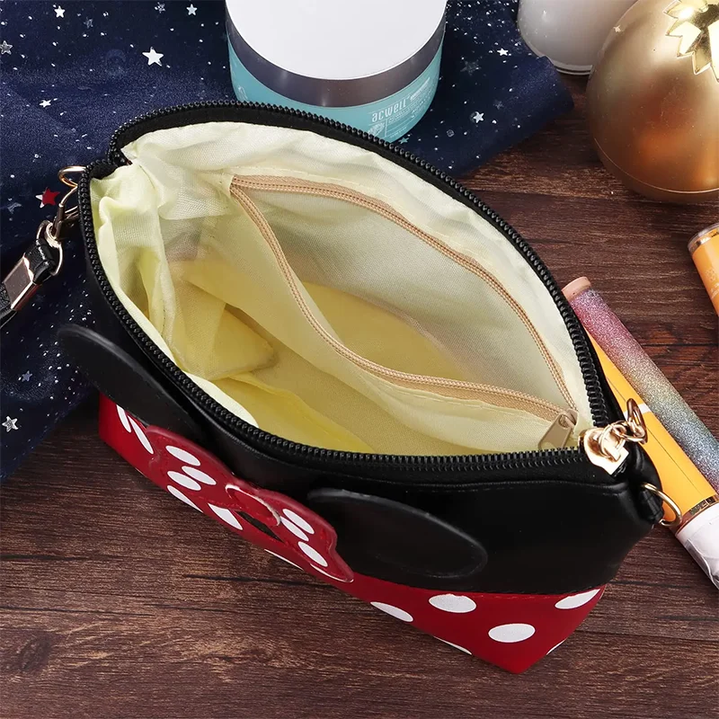 Disney Minnie Mouse Coin Purse Cartoon Leather Travel Cosmetic Bag Cute Portable Cosmetic Bag Toiletry Bag image 4