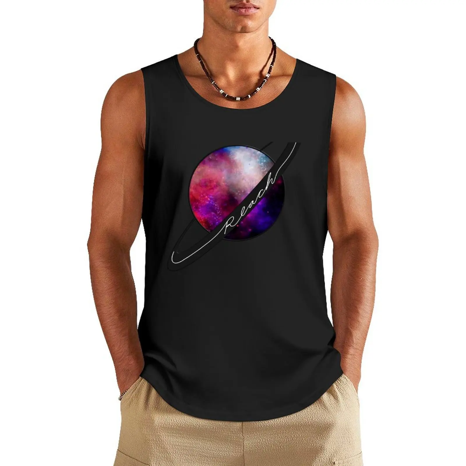 

Reach for the Stars - Saturn, Galaxy, Motivational Tank Top Men's gym articles t-shirt Men's Japanese t-shirt