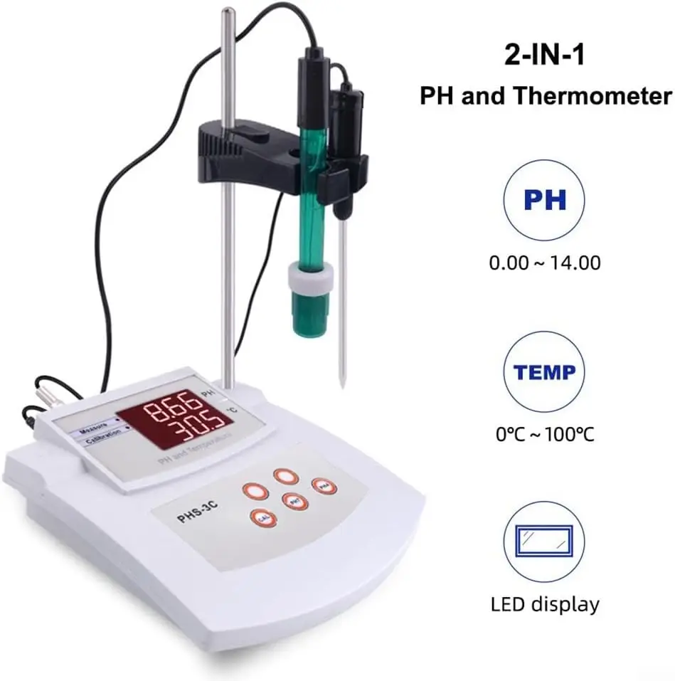 Water Quality Detector, PHS-3C Multi Parameter pH Meter, 2-in-1 Digital LED Desktop Acid Meter, Automatic Calibration