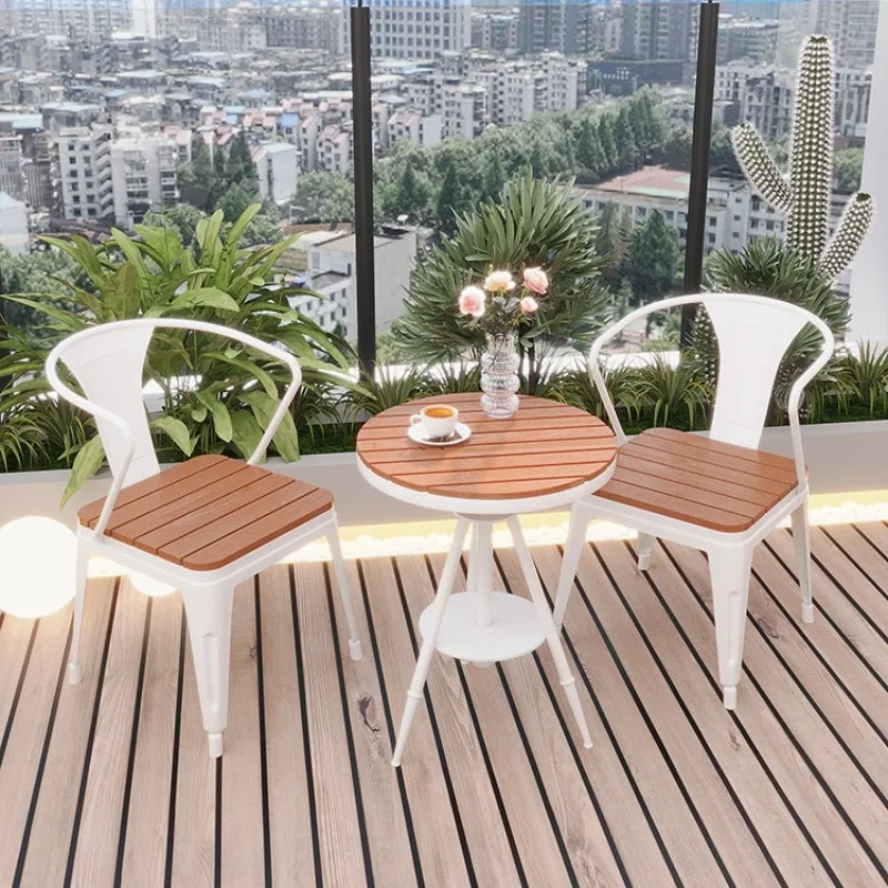 

Outdoor plastic wood tables and chairs courtyard outdoor leisure dining table garden table and chair combination