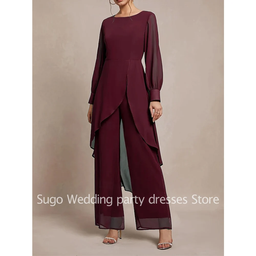 Tailleur pantalone eleganti personalizzati Abiti per la madre della sposa Abito da sposo in chiffon con scollo a barca alla caviglia 2025