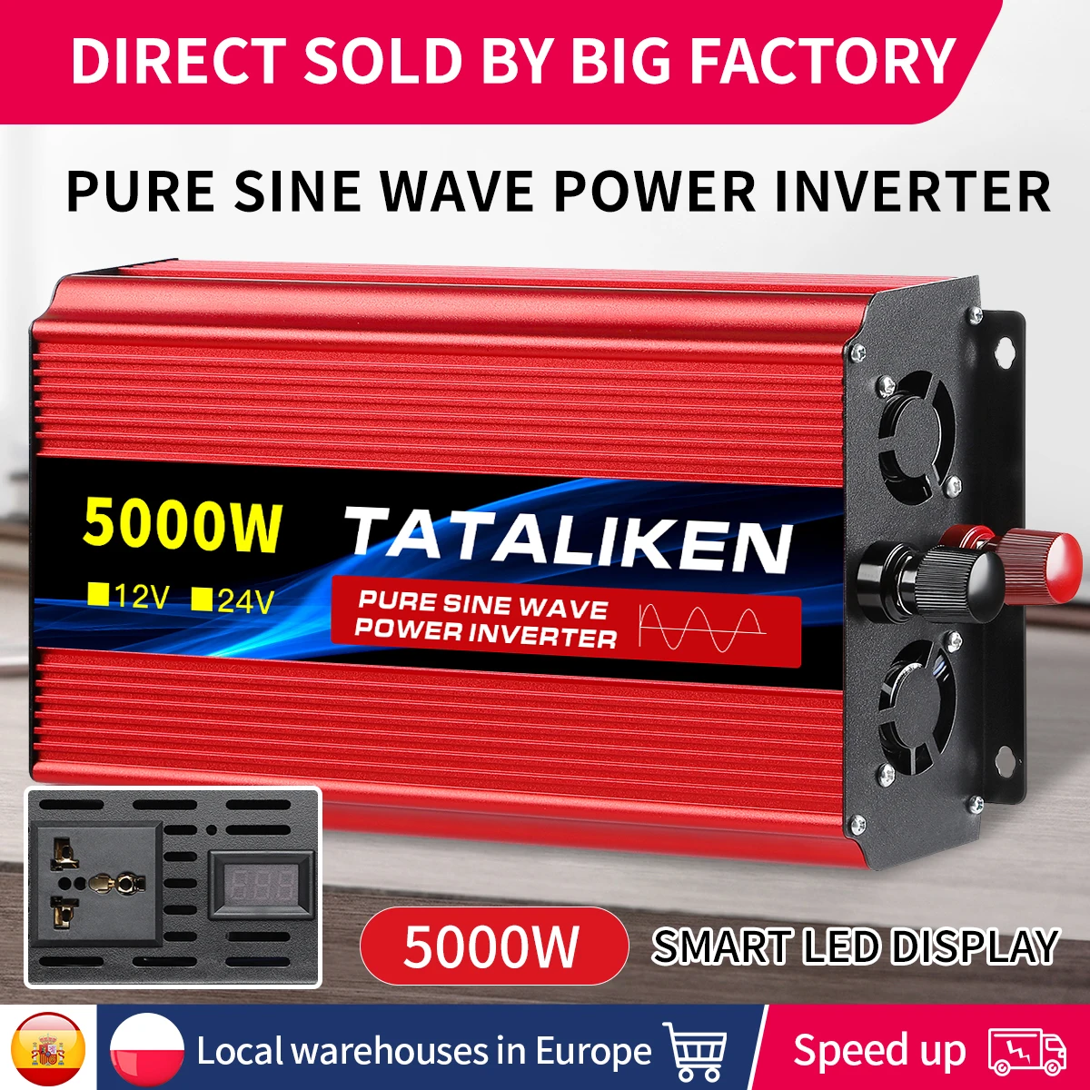 pure sine wave inverter 12V to 220V 1600W 2500W 3500W 4500W DC to AC voltage converter 12 220 mini-car power supply