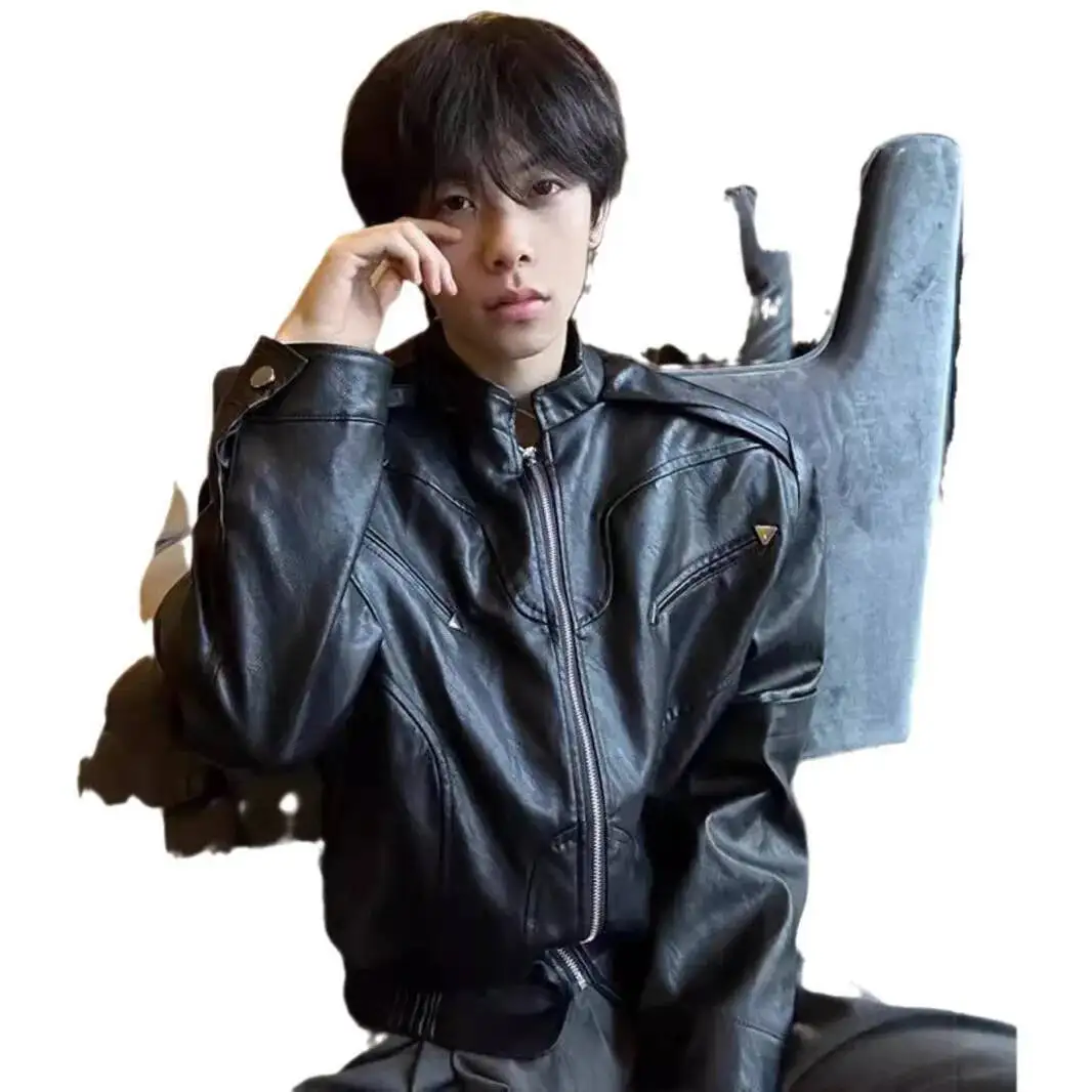 سترة قصيرة كلاسيكية للرجال 2026 ربيع ملابس خارجية جلدية رائعة للخريف والشتاء معطف سترة للدراجات النارية للرجال #6