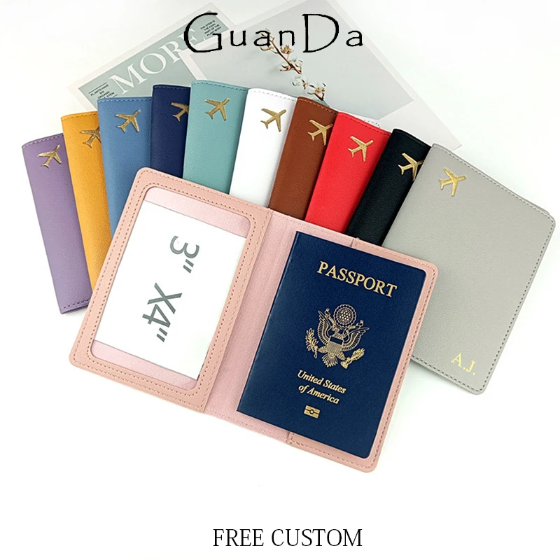 

Luxury Travel Gold Airplane Personalize Passport Holder Custom Name Business Trip Passport Pouch Simple Man Woman Wholesale Gift