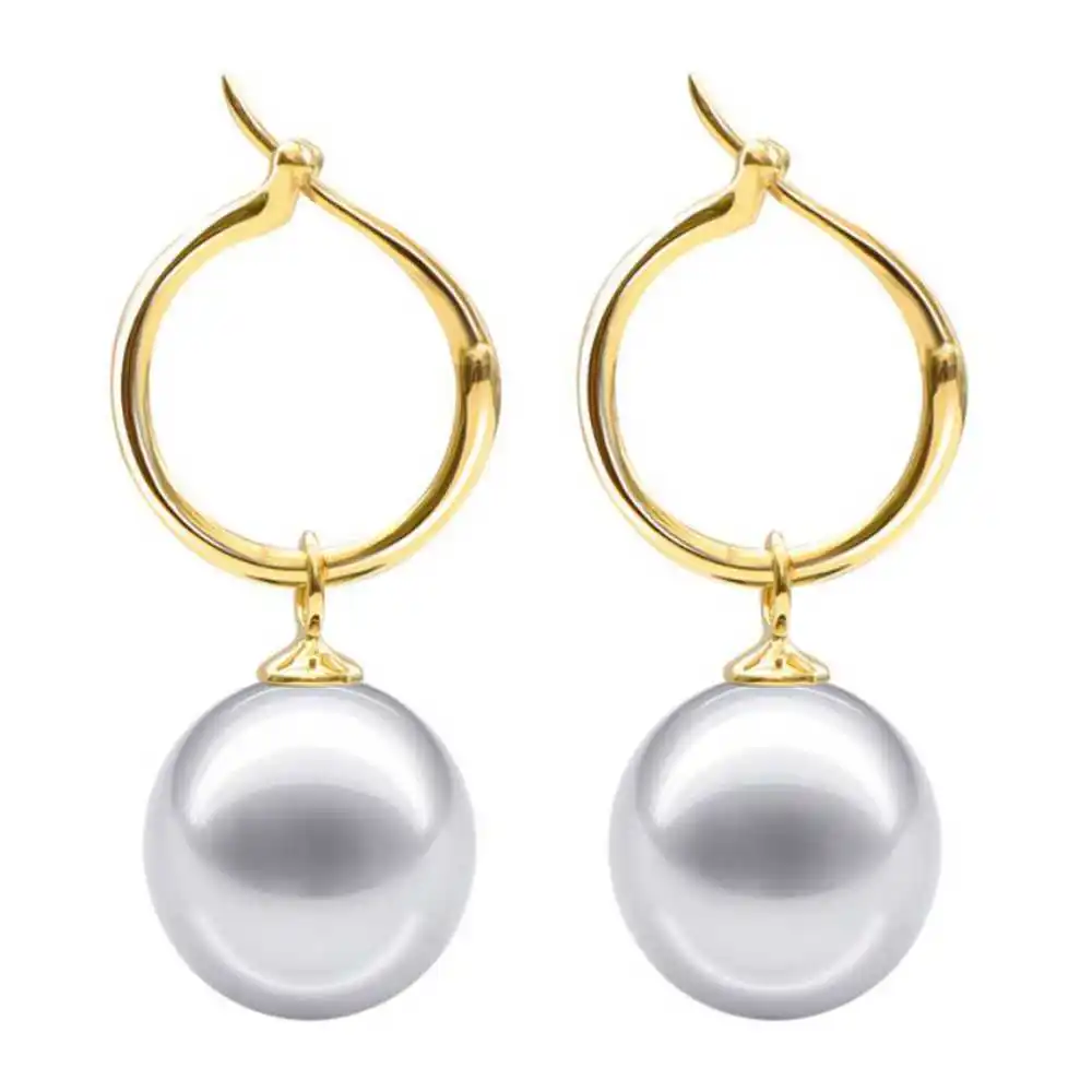 

Huge 16MM White Shell Pearl Earrings 18K Women Holiday gifts Fashion Hook Beautiful