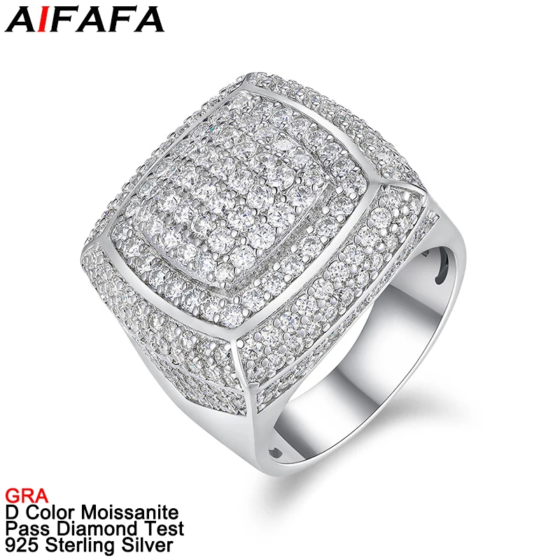 D Color VVS Full Moissanite Diamond Rings for Men Stunning s925 Sterling Silver All Moissanite Ring Fine Jewelry