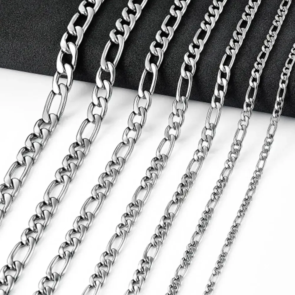 Stainless Steel Figaro Necklace 3:1 Steel Chain Hiphop Three Room One NK Necklace Side Chain