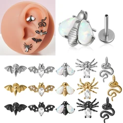 20G Surgical Steel Bat Stud Earrings Snake Spider Cz Labret Lip Ring Crystal Ear Cartilage Tragus Helix Daith Piercing Jewelry