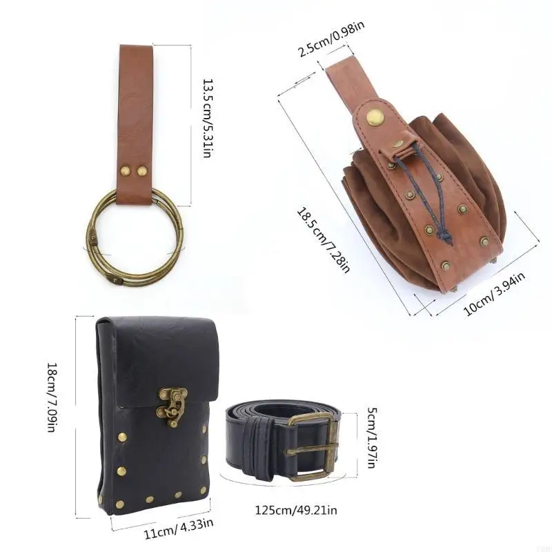 

49MF Vintage Medieval Faux Leather Belt Purse Middle Ages Portable Coin Purse Belt LARP Costumes