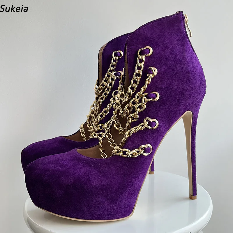 Sukeia Real Photos Women Spring Pumps Round Toe Sexy Stiletto Heeled Purple Night Club Shoes Plus US Size 5-20