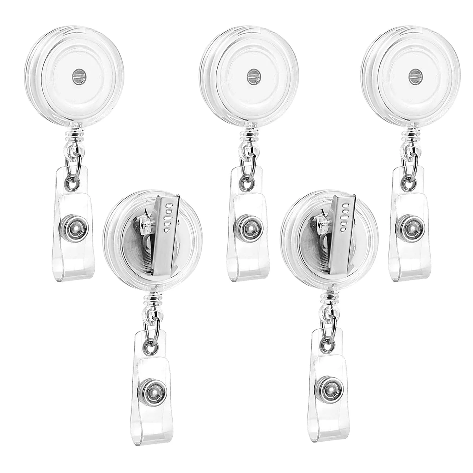 5er-Pack Ausweisrollen, einziehbar, mit drehbarer Krokodilklemme, einziehbare Ausweishalterrollen, Multitool-Karabiner-Schlüsselanhänger – Detail 8