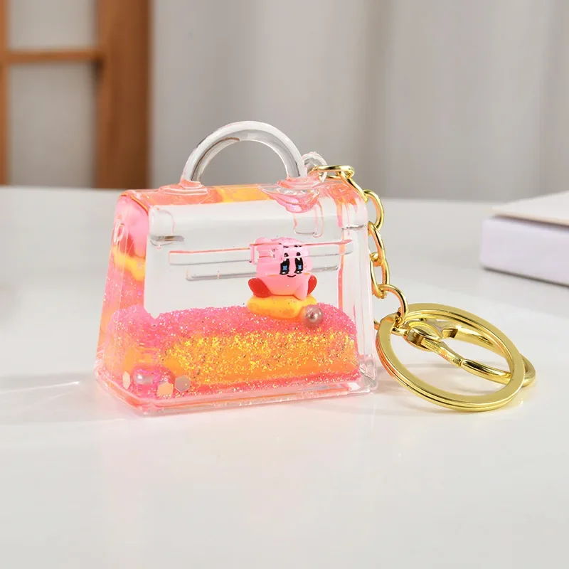 Kirby Cartoon Acryl Sleutelhanger Anime Drijfzand Fles Vrouwen Creatieve Grappige Sleutelhanger Rugzak Tas Decor Hanger Sleutelhanger Geschenken
