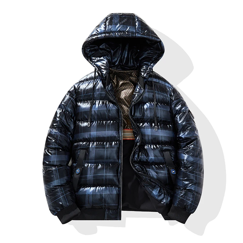 Winter Men's Puffer Jacket Casual Warm Thick Coat Fashionable Hooded Parkas Men's Clothing Windproof Black Shiny Jacket view 5
