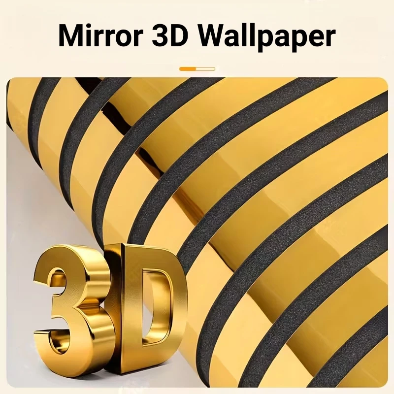 5mm Thick Foam Glossy Peel and Stick Wallpapers 1 Roll 3D Wallpaper Mirror Grille Wall Sticker for TV Background Wall Decoration