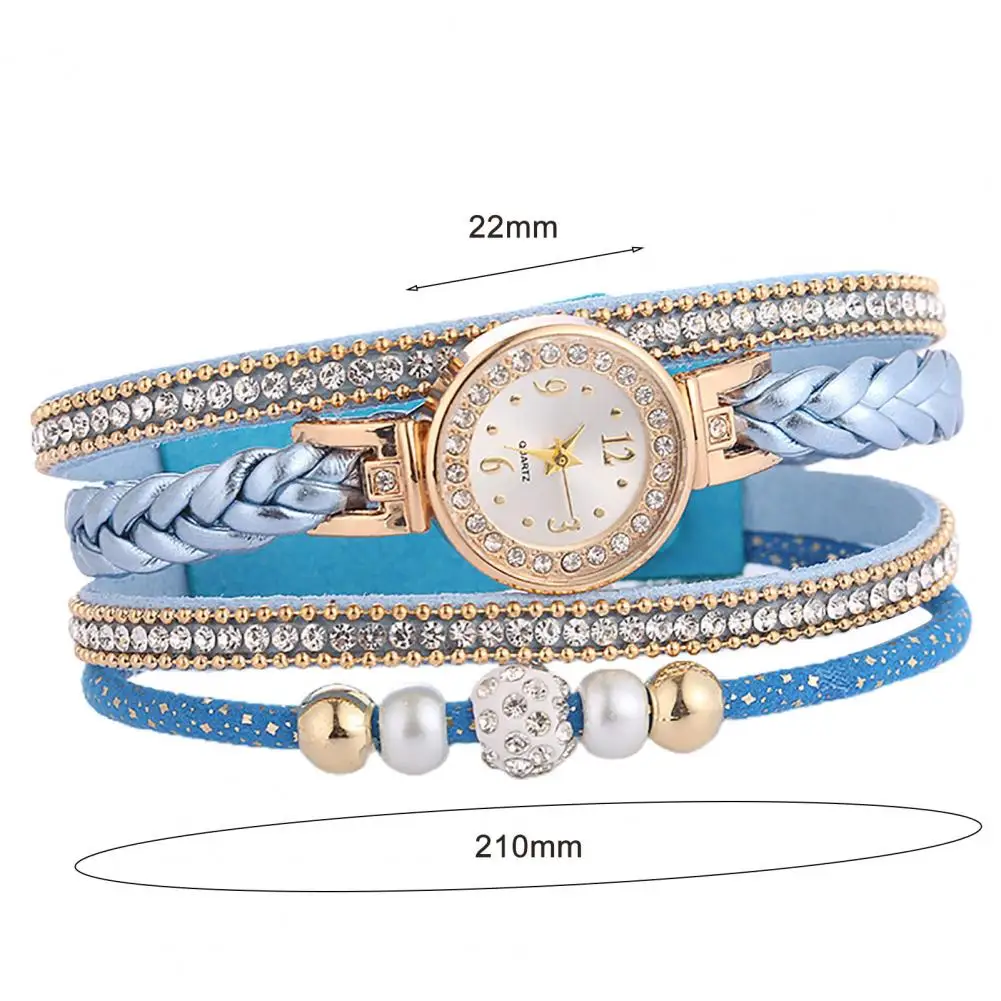 Quartz Watch Luxury Women Watch Multi Layers Wrap Around Rhinestone Braided Elegant Bracelet Watch Bracelet Watches Ladies