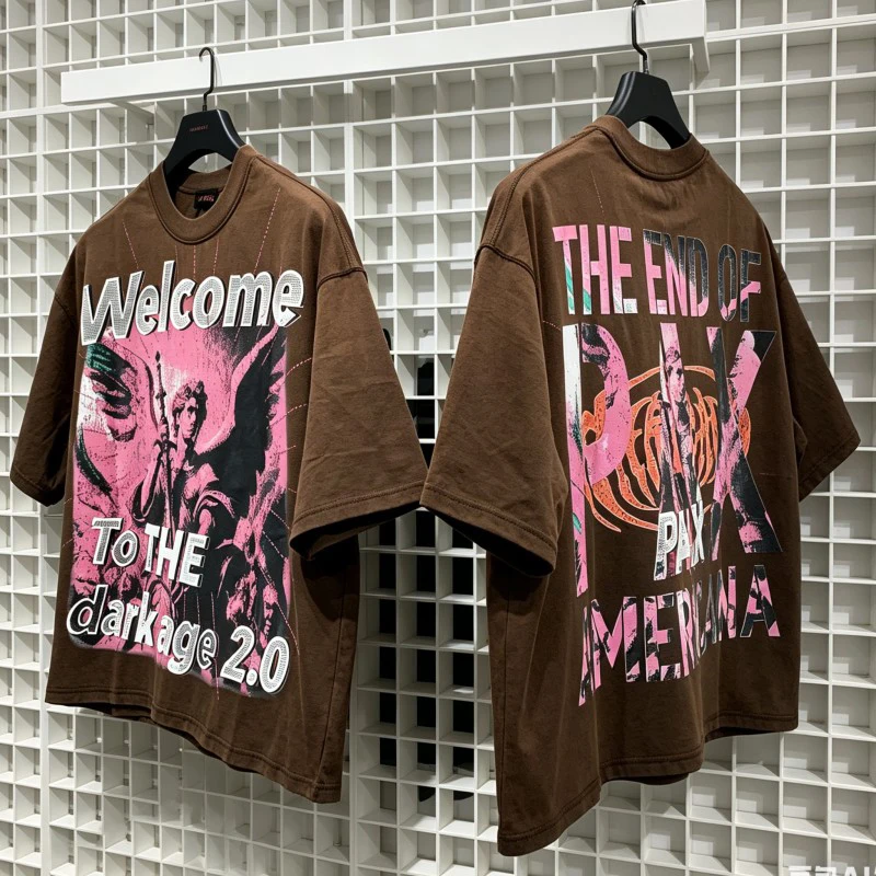 Brown Summer Cotton Casual Tees Oversize RARE PEACE Tshirts Graffiti Portrait Rhinestone Letter Short Sleeve Men Women Outfit