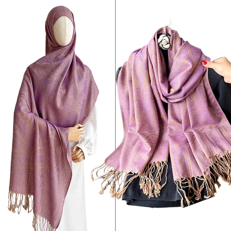 

Autumn Winter Scarf Women Jacquard Pashmina Shawls and Wraps Cashmere Blanket Warm Stoles for Lady Outdoor Bufanda Headband