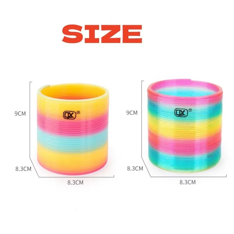 funny Fashion Colorful Rainbow Circle Folding Plastic Spring Coil Stress Relief Fidget Toys For Children Creative Educational