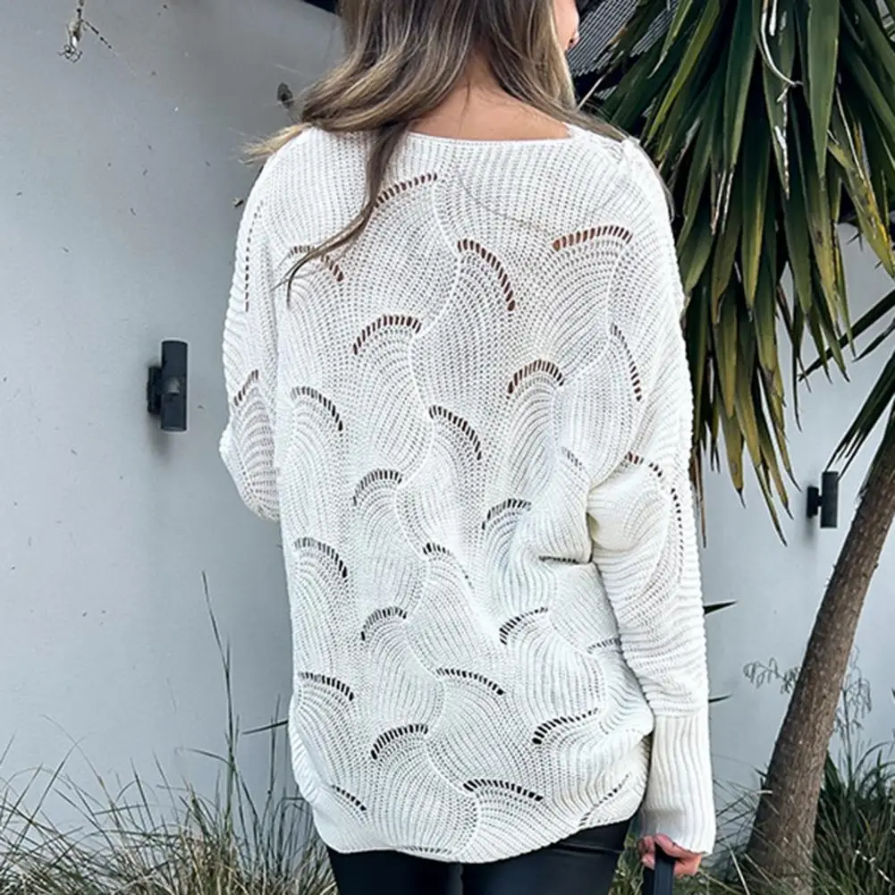 Women Loose-fit Sweater Stylish Women's V Neck Sweater With Lace Detail Loose Fit Hollow Design Knit Top For Streetwear Party