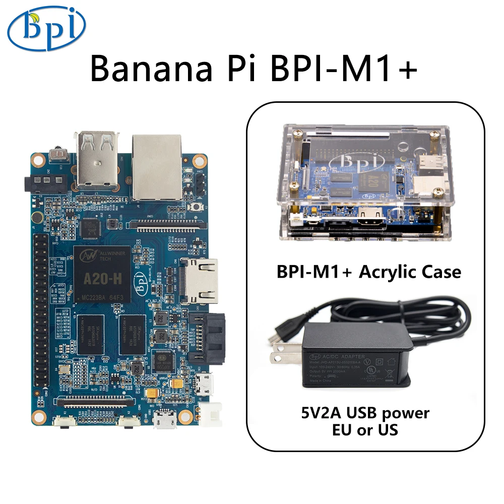 Banana Pi BPI-M1+ Set With Acrylic Allwinner A20 Dual-core 1 Gb Ddr3 Support Wifi Sata Ir Dsi Run Android 4.4 Lubuntu Open Suse