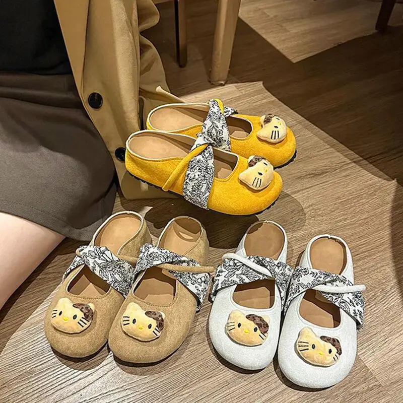

Sanrio Hello Kittye, осенние уличные полутапочки Baotou, модные нескользящие тапочки на толстой подошве в стиле ретро, подарок на праздник для девочек