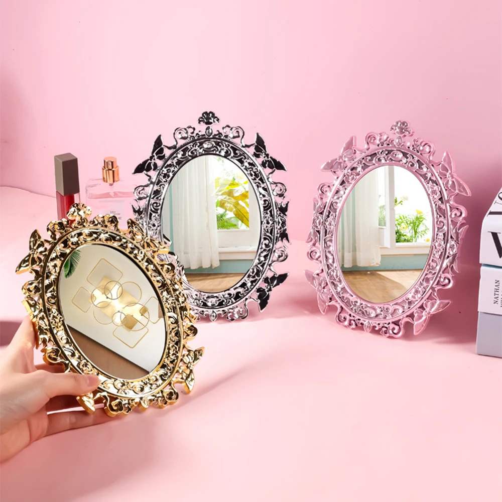 مرآة ماكياج على الطراز الأوروبي الرجعية المحمولة خمر مرآة لمستحضرات التجميل مطلي سطح المكتب من جانب واحد المرآة البالونية أداة الجمال #4