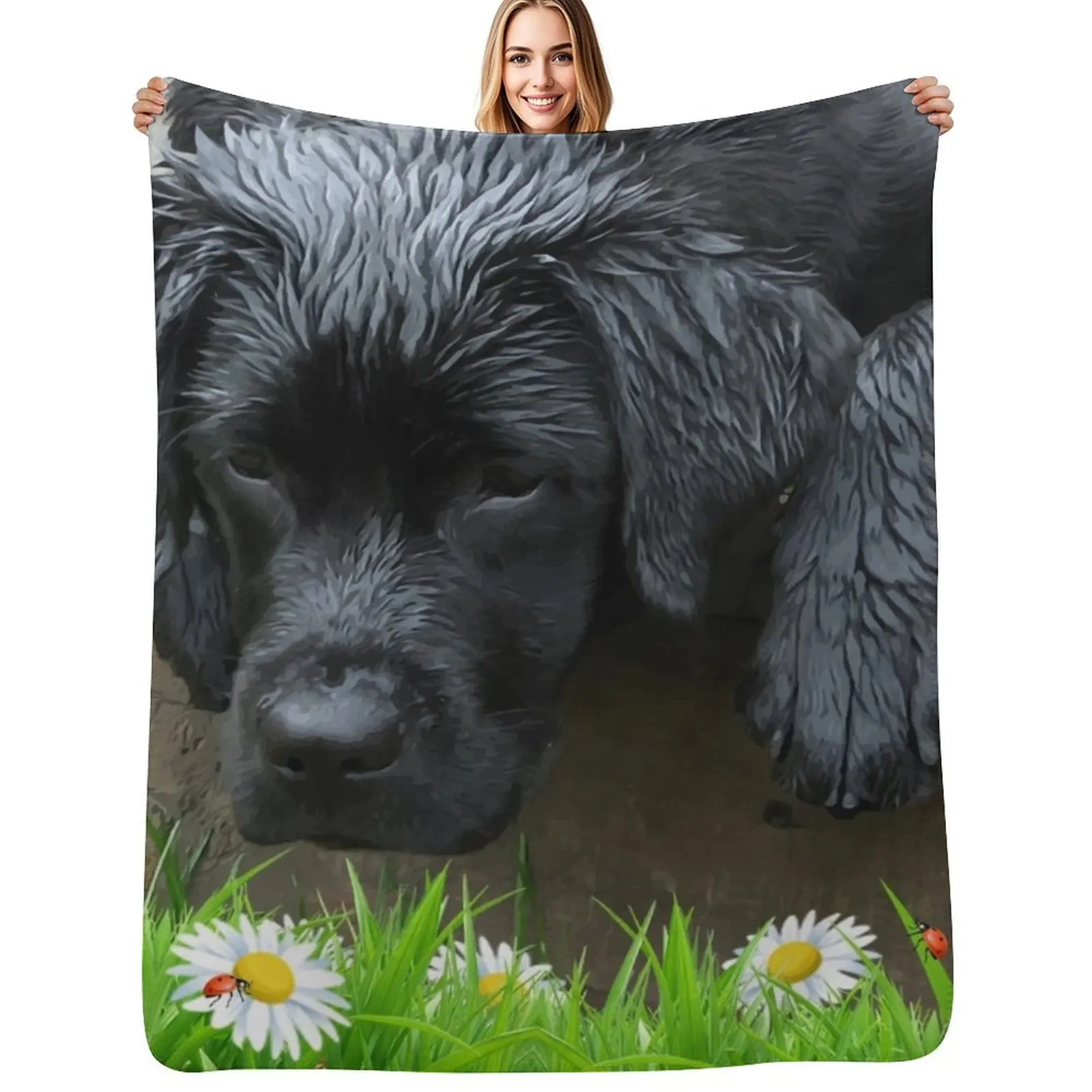 Appreciate the Little Things - Black Lab & Ladybug Throw Blanket Soft Sherpa Fleece Warm Blanket for Winter