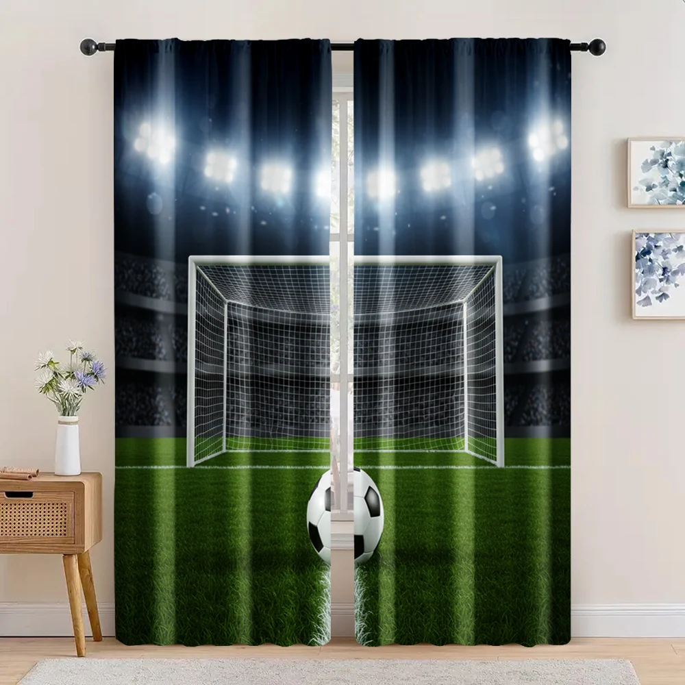 2pcs, spring summer Curtains Football field goalkeeping field Yarn Curtains Polyester Woven Outdoor Decorations Perfect for