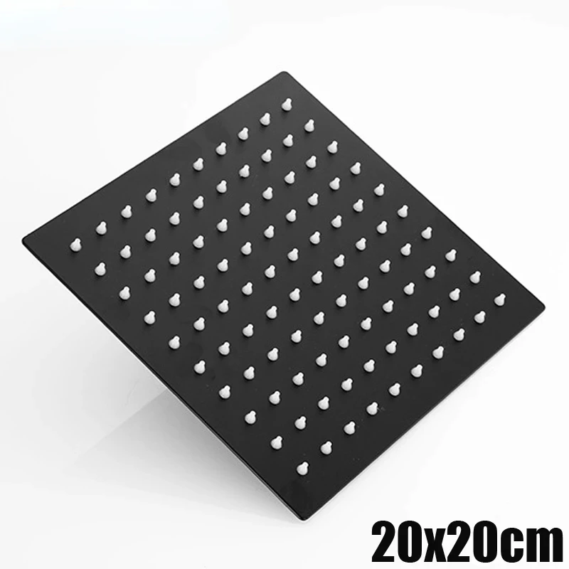 

. Черная 8-дюймовая квадратная насадка для тропического душа 20x20 см, материал из нержавеющей стали, душ для ванной комнаты Chuveiro