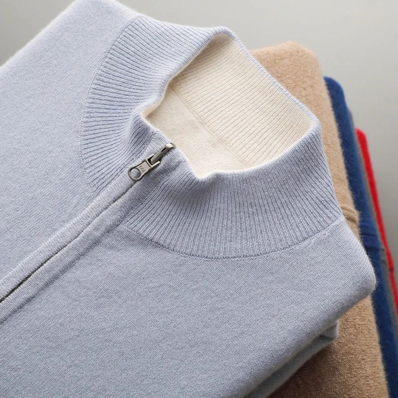 

Men's 100% Cashmere Thickened Double-Sided Wear Zipper Cardigan Casual Warm Sweater Autumn Winter Classic Business Jackets Tops