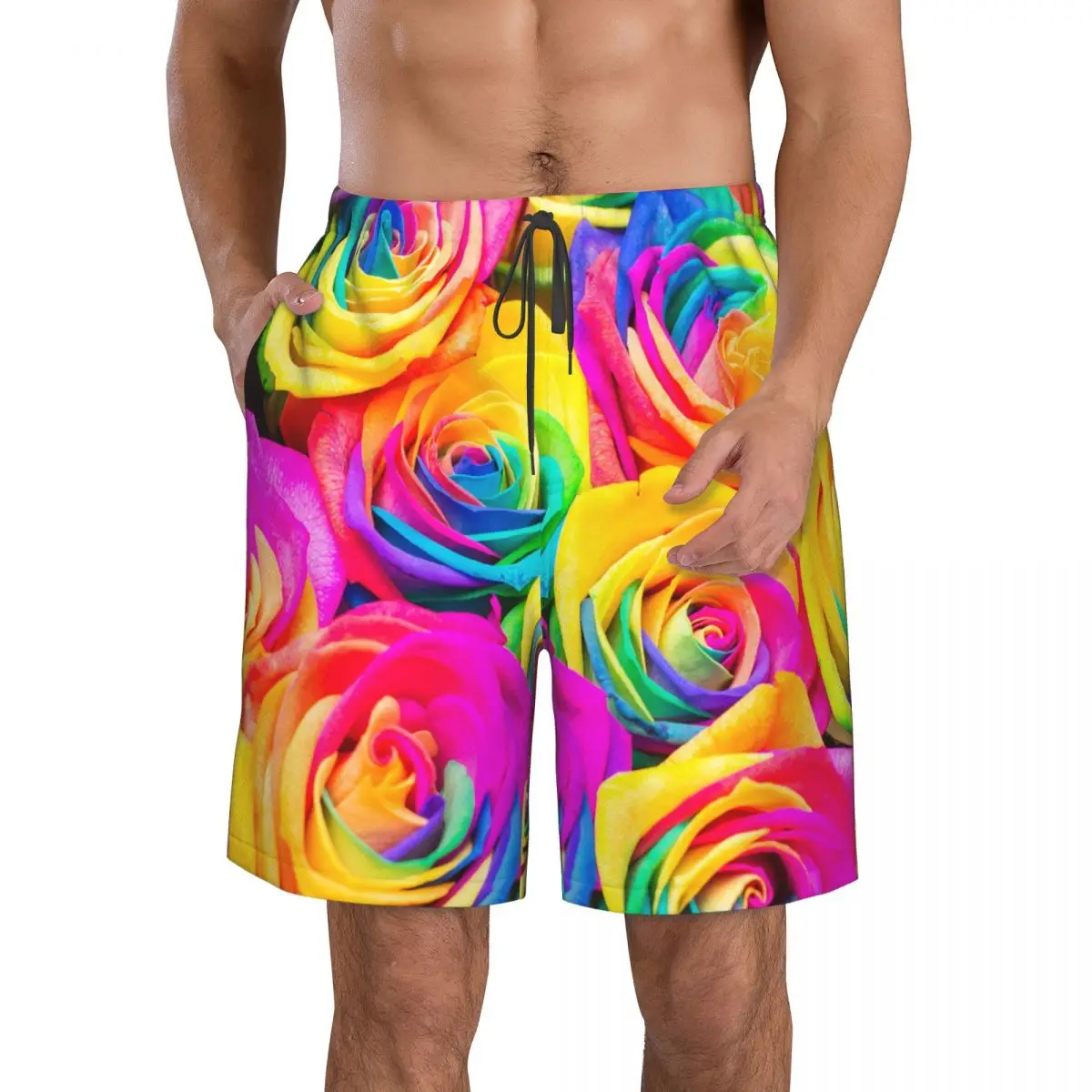 Colorful Roses Romantic Men Swimsuit Swimming Trunks Boxer Swim Beach Quick Dry Swimming Shorts