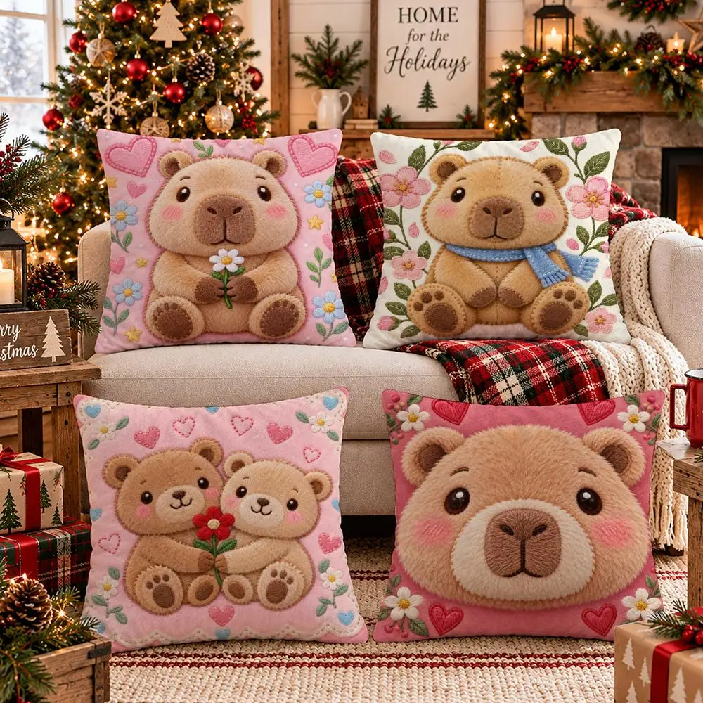 Teddy Bear Cushion Cover 1/4Pcs Soft Plush Throw Pillow Cover Double-Sided Print Sofa Living Room Decor