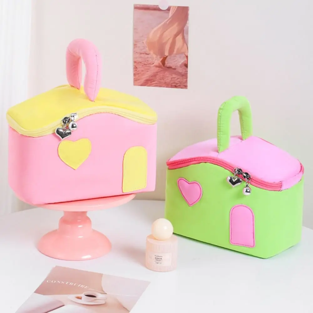 

House Shape Cosmetic Storage Bags Korean Style Waterproof Toiletries Storage Pouch Portable with Handle Cartoon Makeup Bags Gym