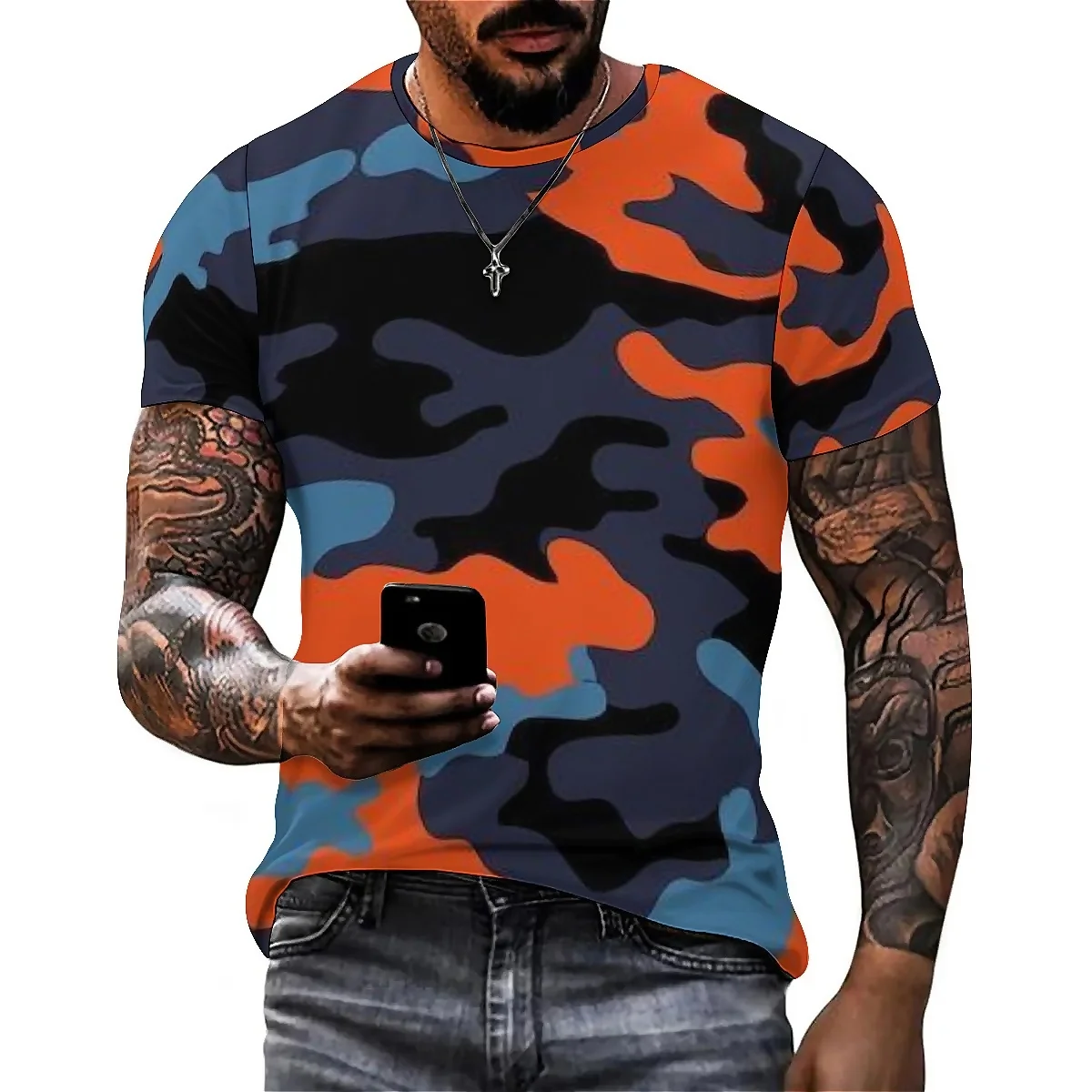 Men's Color-Block Splatter 3D Printed Short-Sleeve T-Shirt - All-Season, 3D Shirt, Full-Body Print, Smooth Fabric