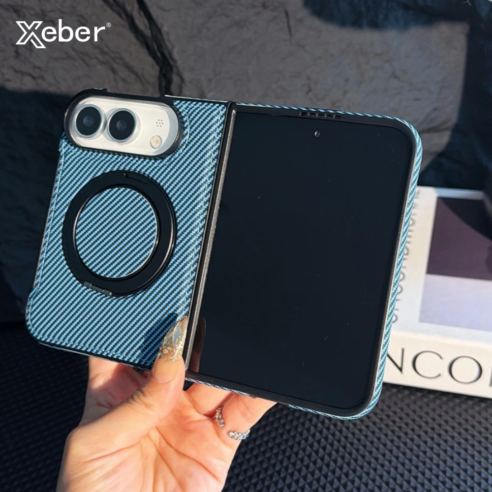 Kevlar 360° drehbare magnetische Halterung für iPhone Duo, Carbonfaser-Textur, hochwertige, stoßfeste Handyhülle für Magsafe