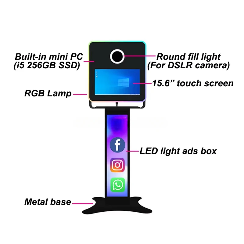 Matrimonio portatile Vogue Realtà Selfie Specchio magico Macchina Photo Booth Cornice a LED Custodia Touch Screen da 15,6 pollici Photo Booth