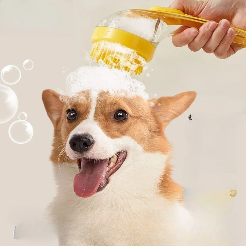 

1pc Pet Bath Brush Soft Silicone Long Handle With Shampoo Dispenser Gentle Massage for Grooming and Cleaning Fur And Hair